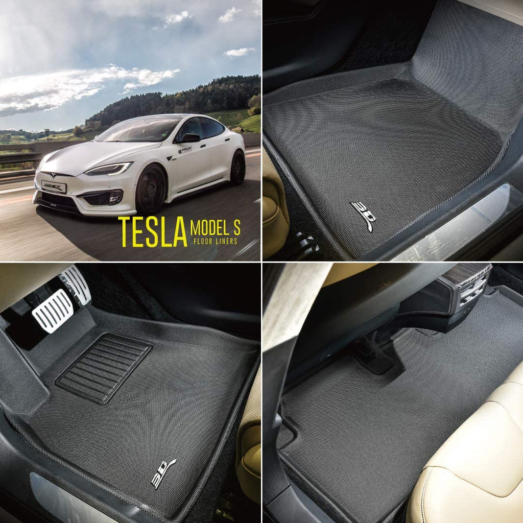 Tesla Model S Front & Rear Floor Mats, 3D MAXpider Kagu 1st & 2ndRow Floor Mat, Black, 2012-2014