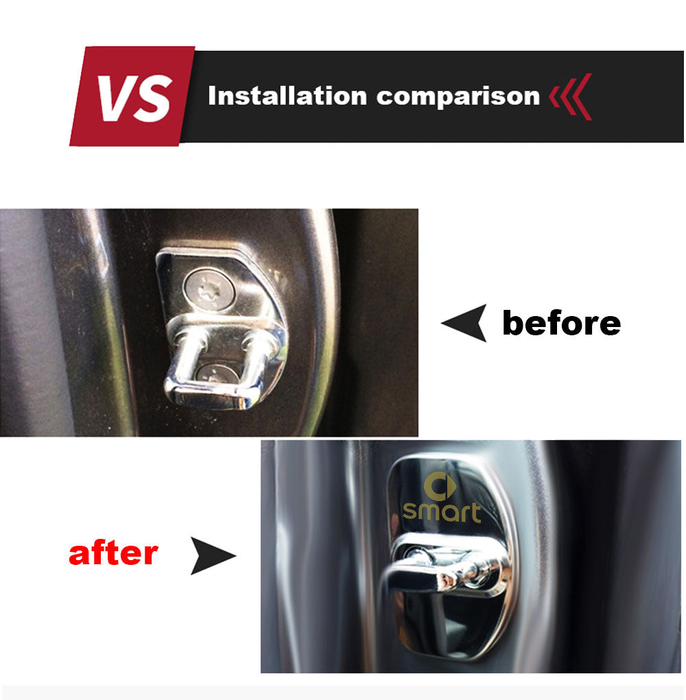 Smart Car Fortwo, 453, Door Latch Covers, Black Stainless Steel, 2pc Set