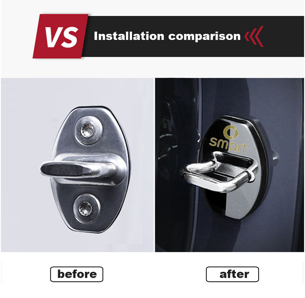 Smart Car Fortwo, 453, Door Latch Covers, Black Stainless Steel, 2pc Set