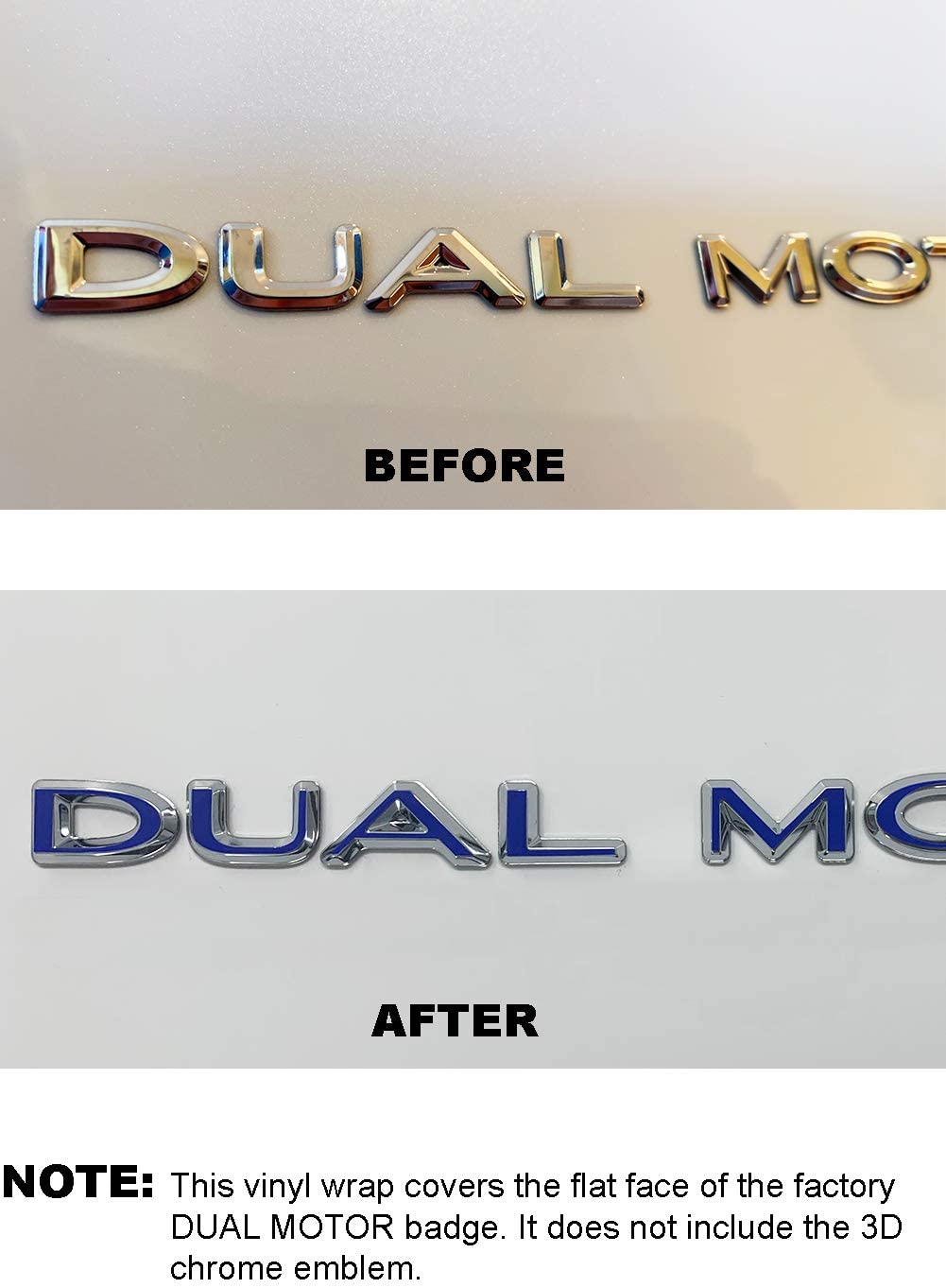Tesla Model S, 3, X, Y Dual Motor Emblem Vinyl Decal Overlay Wrap Rear Trunk Emblem, Many Colors