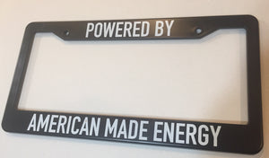 Electric Car "EV" License Plate Frame, "Powered By American Made Energy", Tesla, Chevy Bolt, Fiat 500E, Mustang Mach-E