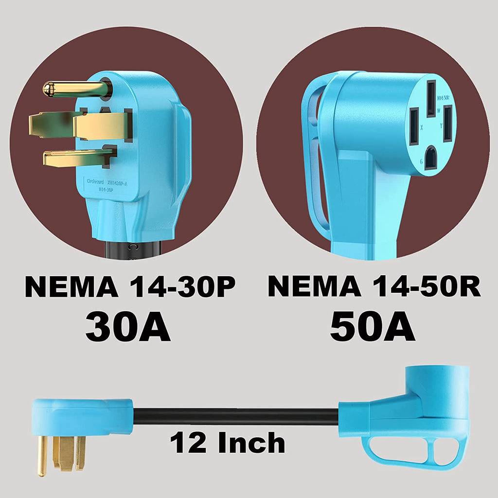 Tesla Model S, 3, X, Y NEMA 14-30P to 14-50R EV Charger Adapter Cord, 30 Amp Dryer to 50 Amp
