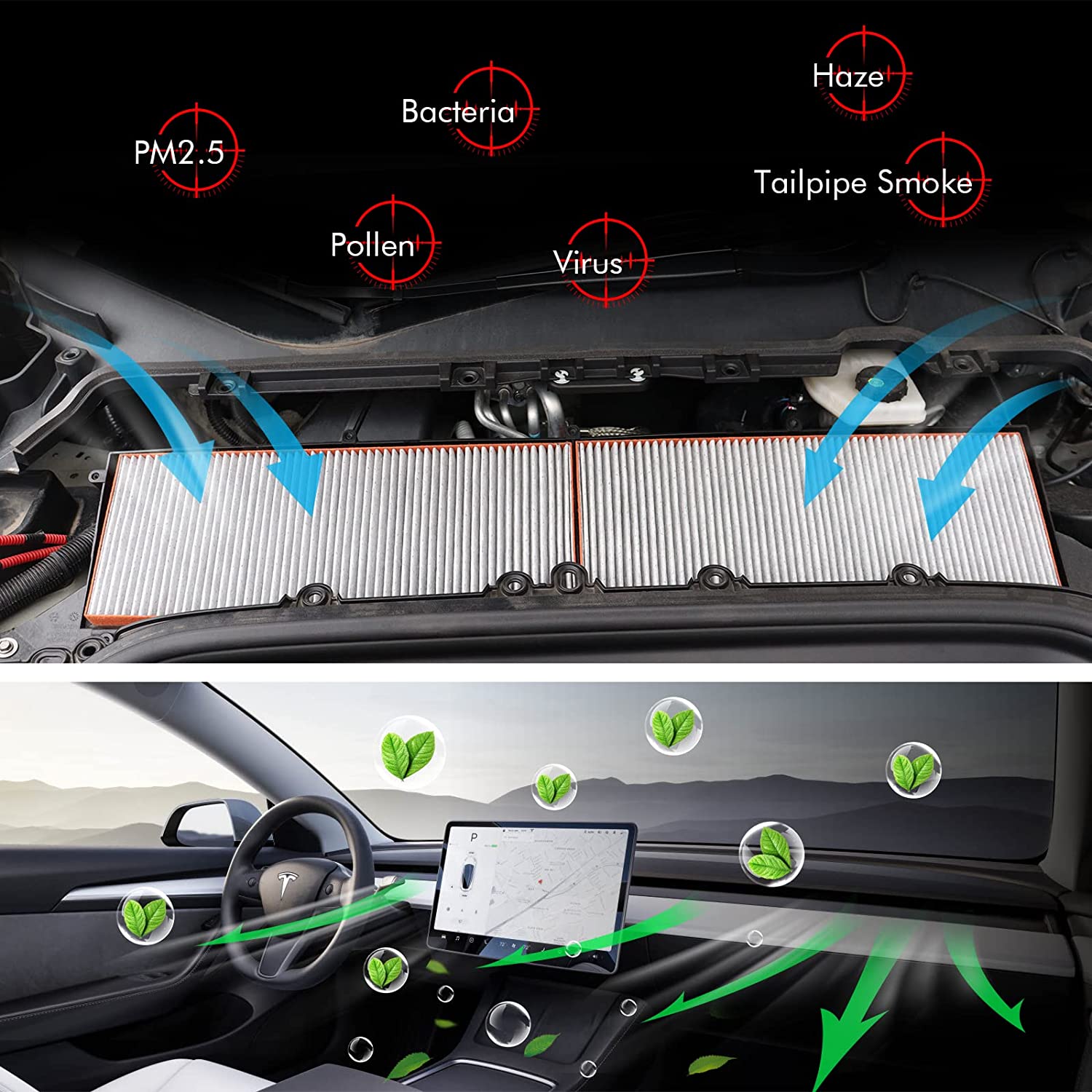 Tesla Model Y Biochemical Defense HEPA Cabin Air Filters, Activated Carbon, 2021-2025