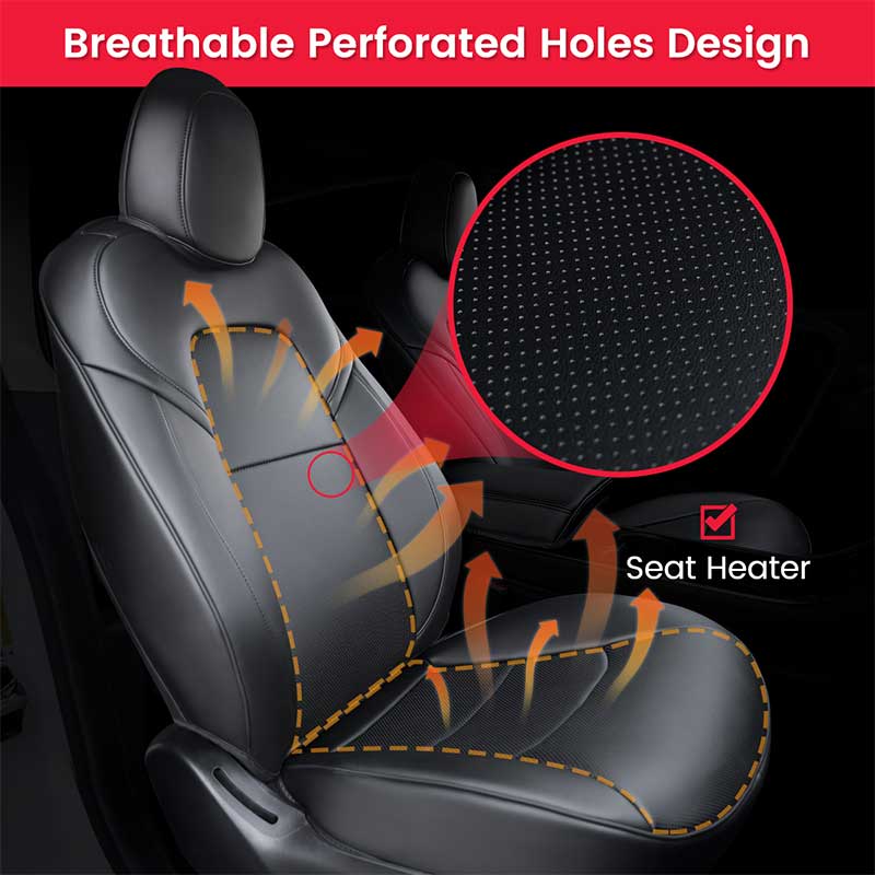Tesla Model Y Full Seat Cover Set, Premium Napa Leather, Black, 2020-2022