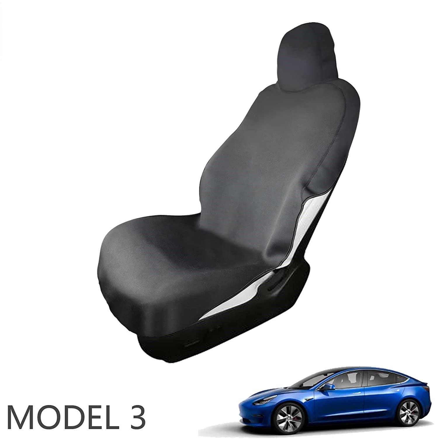 Tesla Model 3 Front Neoprene Seat Cover Protector, Black, 2017-2023