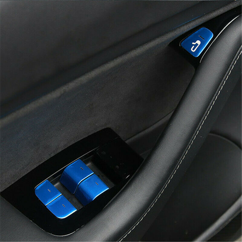 Tesla Model 3, Y Window Lift Switch Button, Door Open, Cover Kit, Blue Aluminum