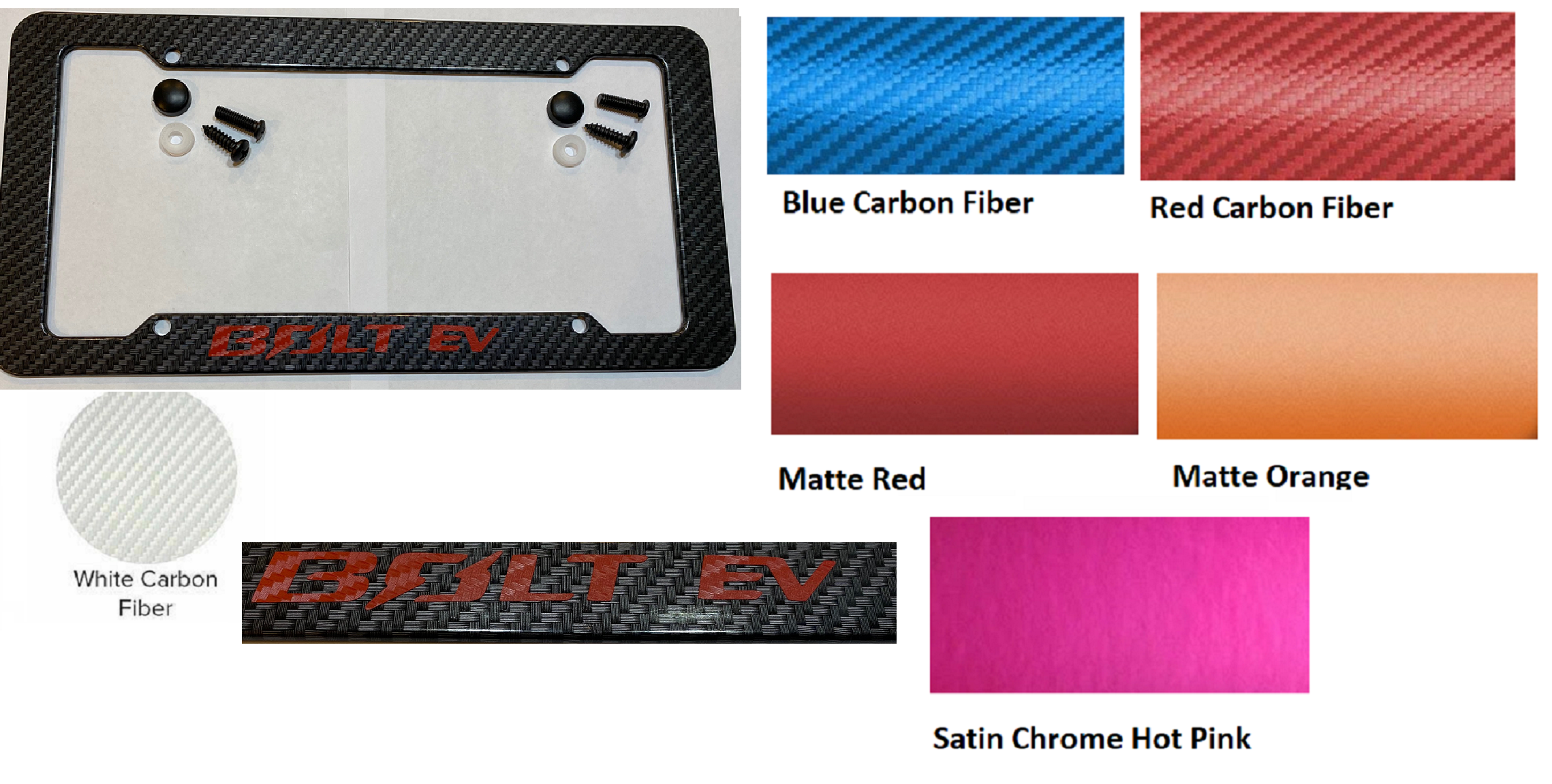 Chevy Bolt EV Black Carbon Fiber Look License Plate Frame W/ Logo