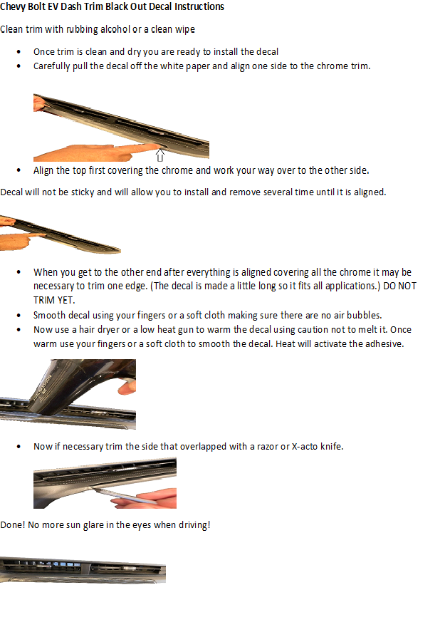 Chevy Bolt EV Center Dash Trim & Steering Wheel Combo Decal Set, Black Out, Many Colors, 2017-2021