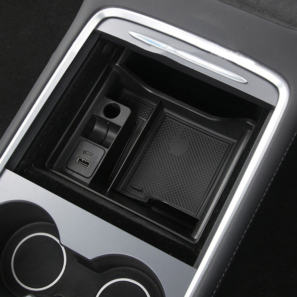 2021 Tesla Model 3, Y Center Console Storage Box With USB & Cup Holder, 2021