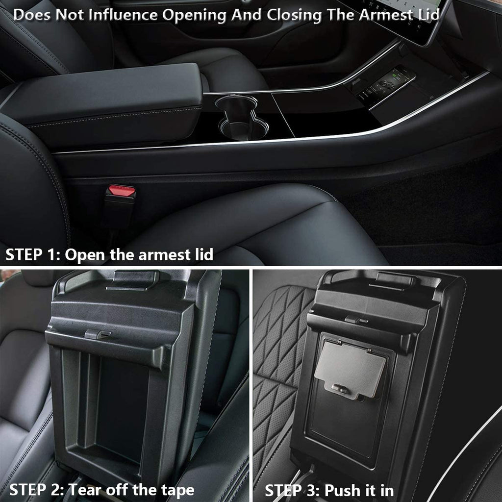 Tesla Model 3, Y, Center Console Organizer Armrest Hidden Storage Box, Black