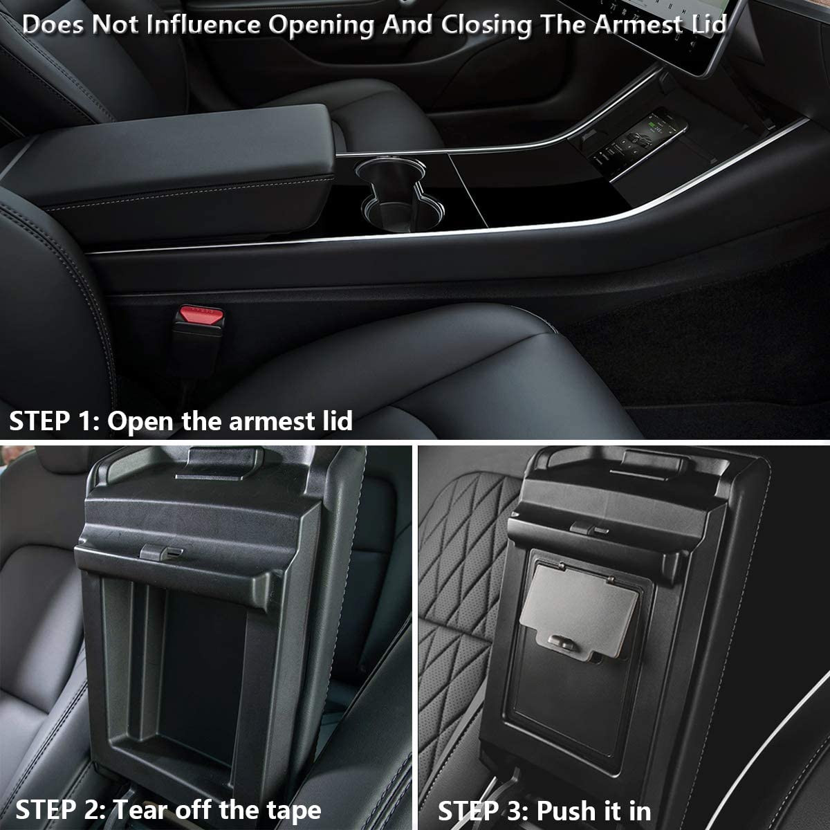 Tesla Model 3, Y, Center Console Organizer Armrest Hidden Storage Box, Black