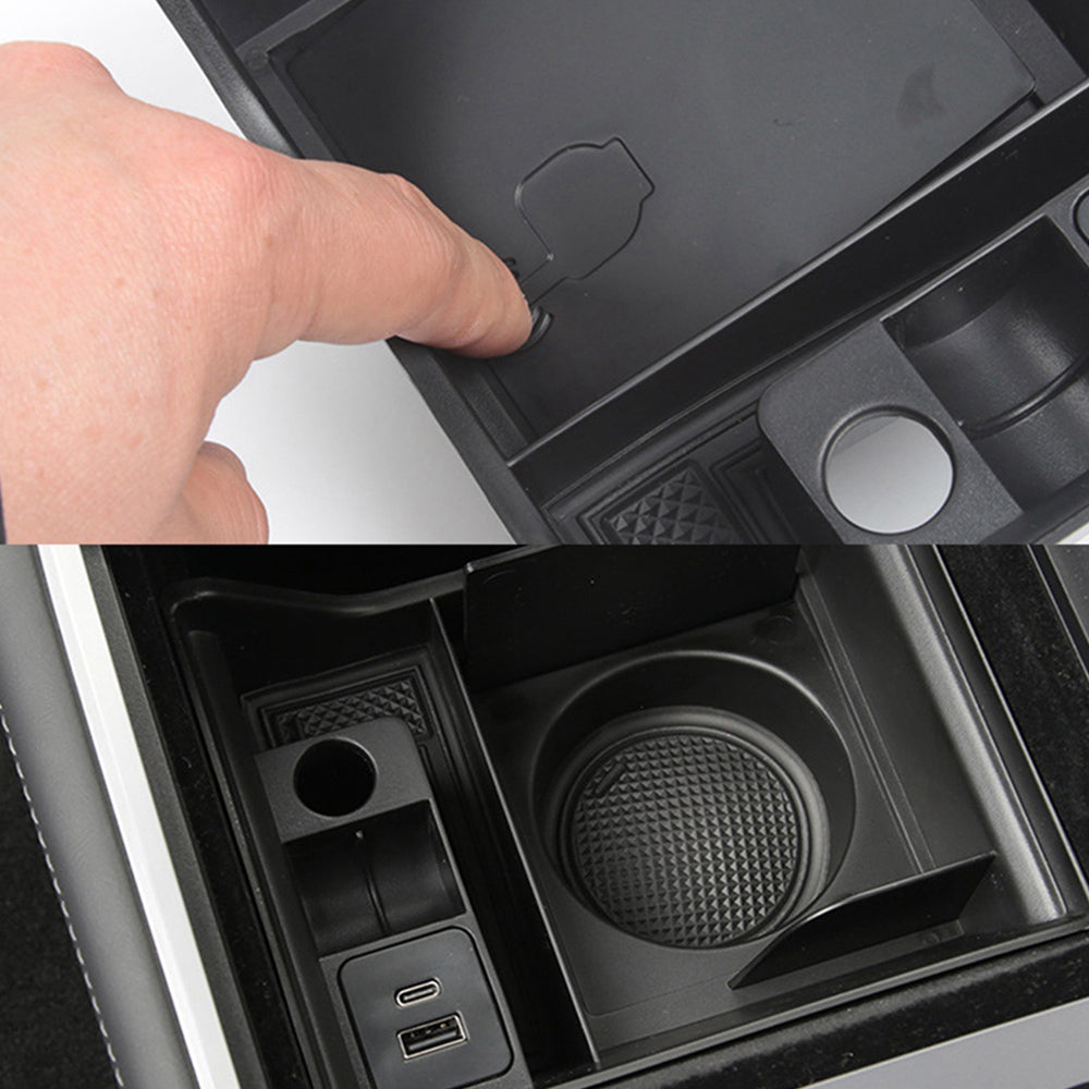 2021 Tesla Model 3, Y Center Console Storage Box With USB & Cup Holder, 2021