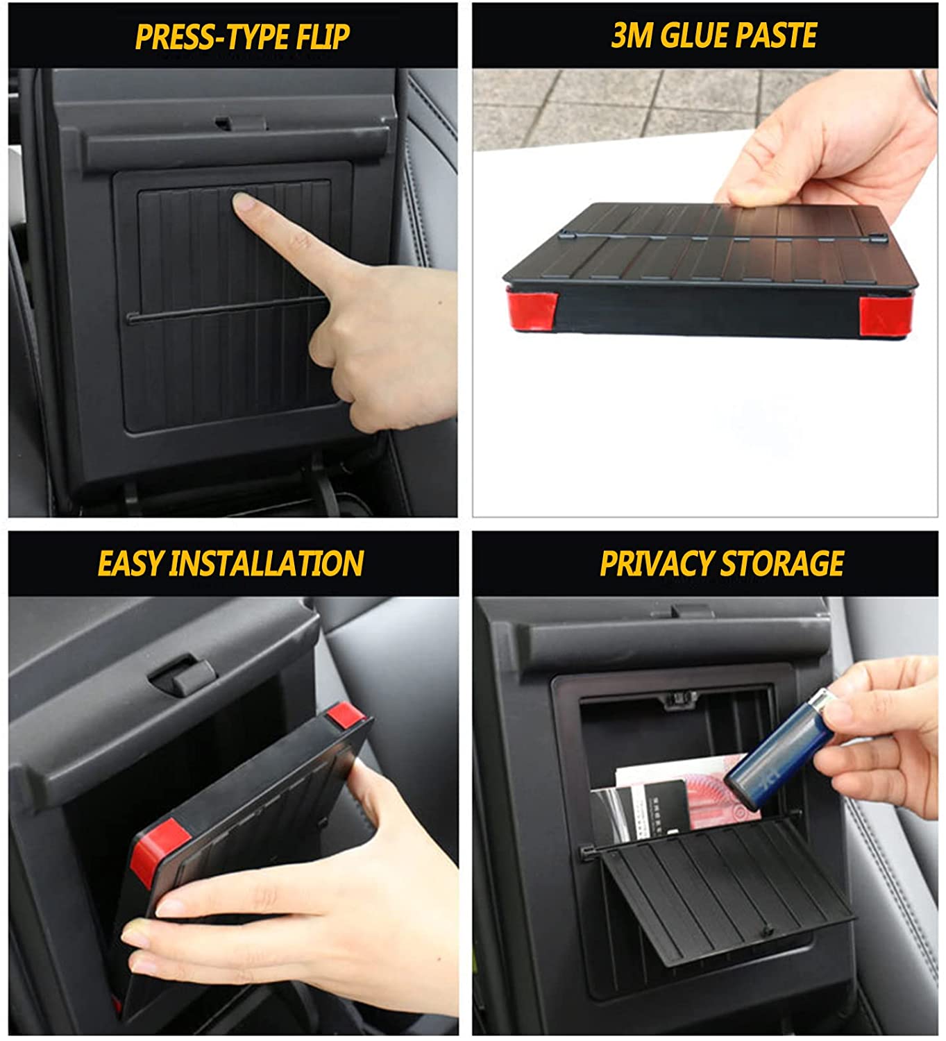 Tesla Model 3, Y, Center Console Organizer Armrest Hidden Storage Box, Black