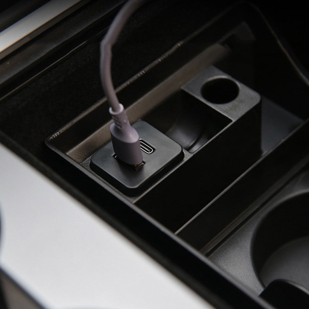 2021 Tesla Model 3, Y Center Console Storage Box With USB & Cup Holder, 2021