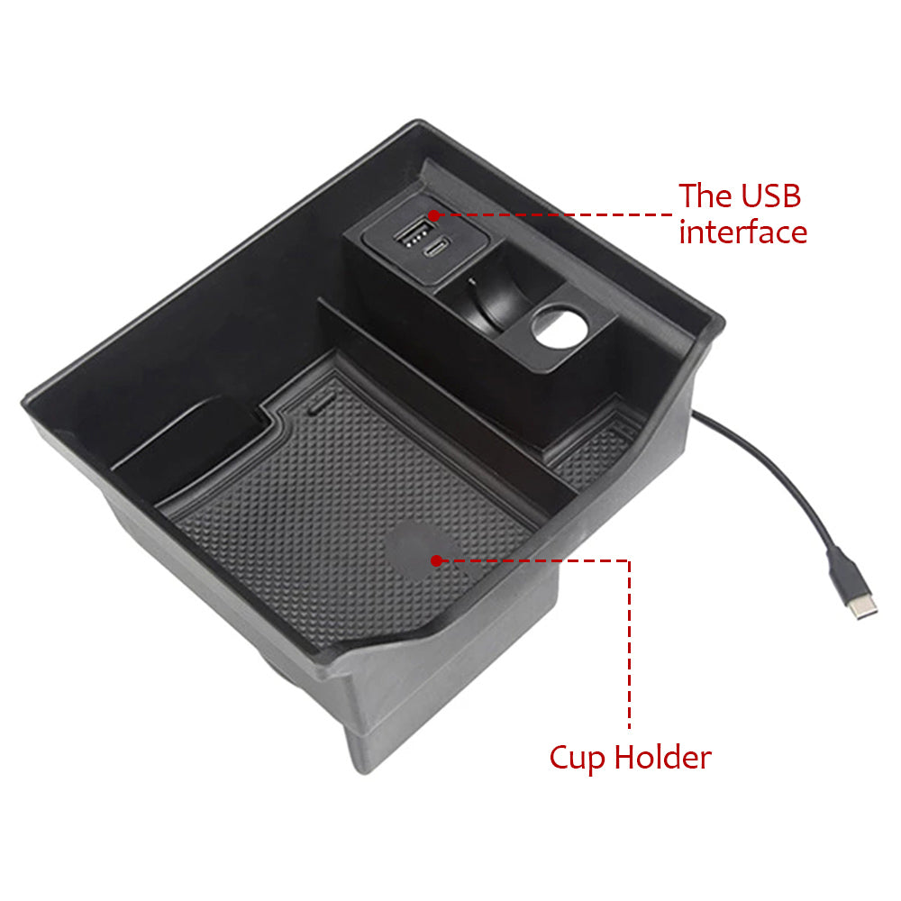 2021 Tesla Model 3, Y Center Console Storage Box With USB & Cup Holder, 2021