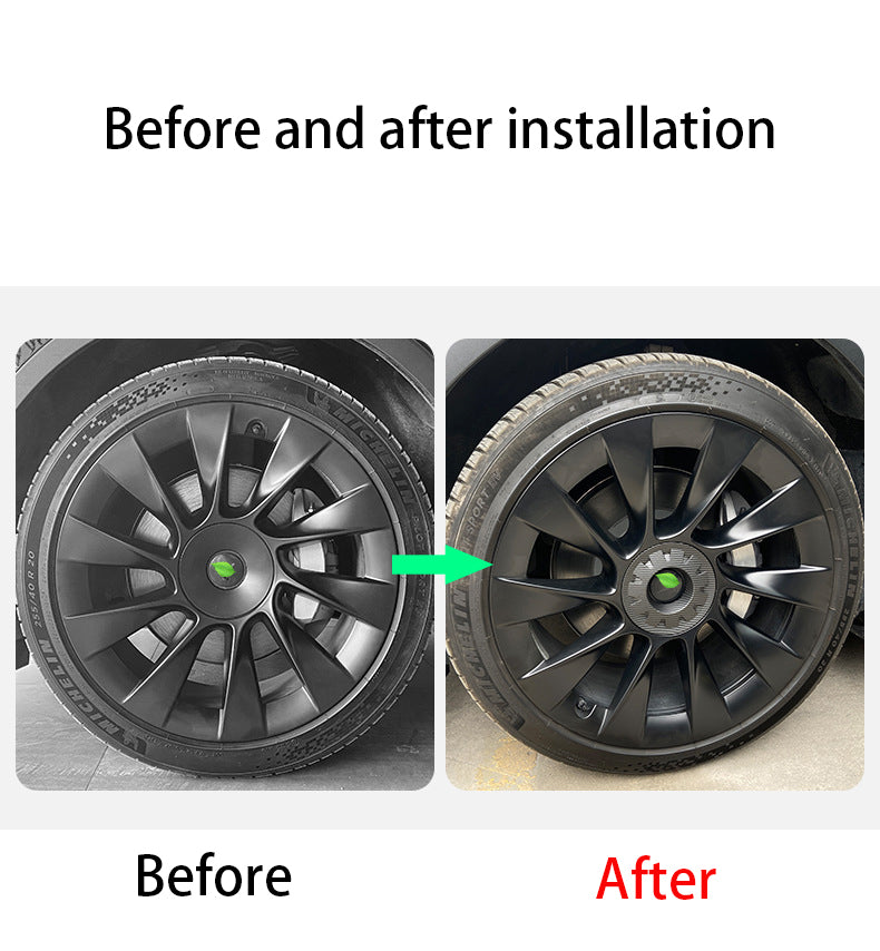 Tesla Model Y ABS Wheel Center Caps Hub Covers, 20 Inch, Matte Carbon Fiber, 4PCS Set, 2020-2024