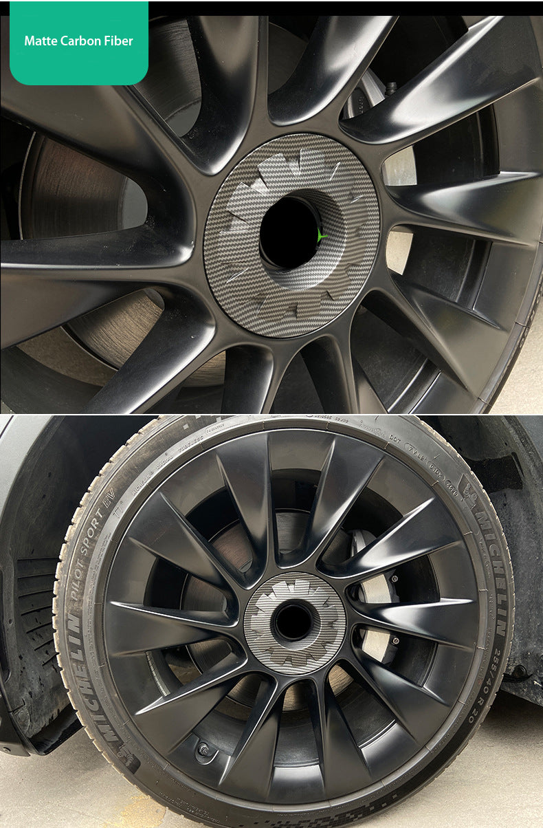 Tesla Model Y ABS Wheel Center Caps Hub Covers, 20 & 21 Inch, Matte Carbon Fiber, 4PCS Set, 2020-2022