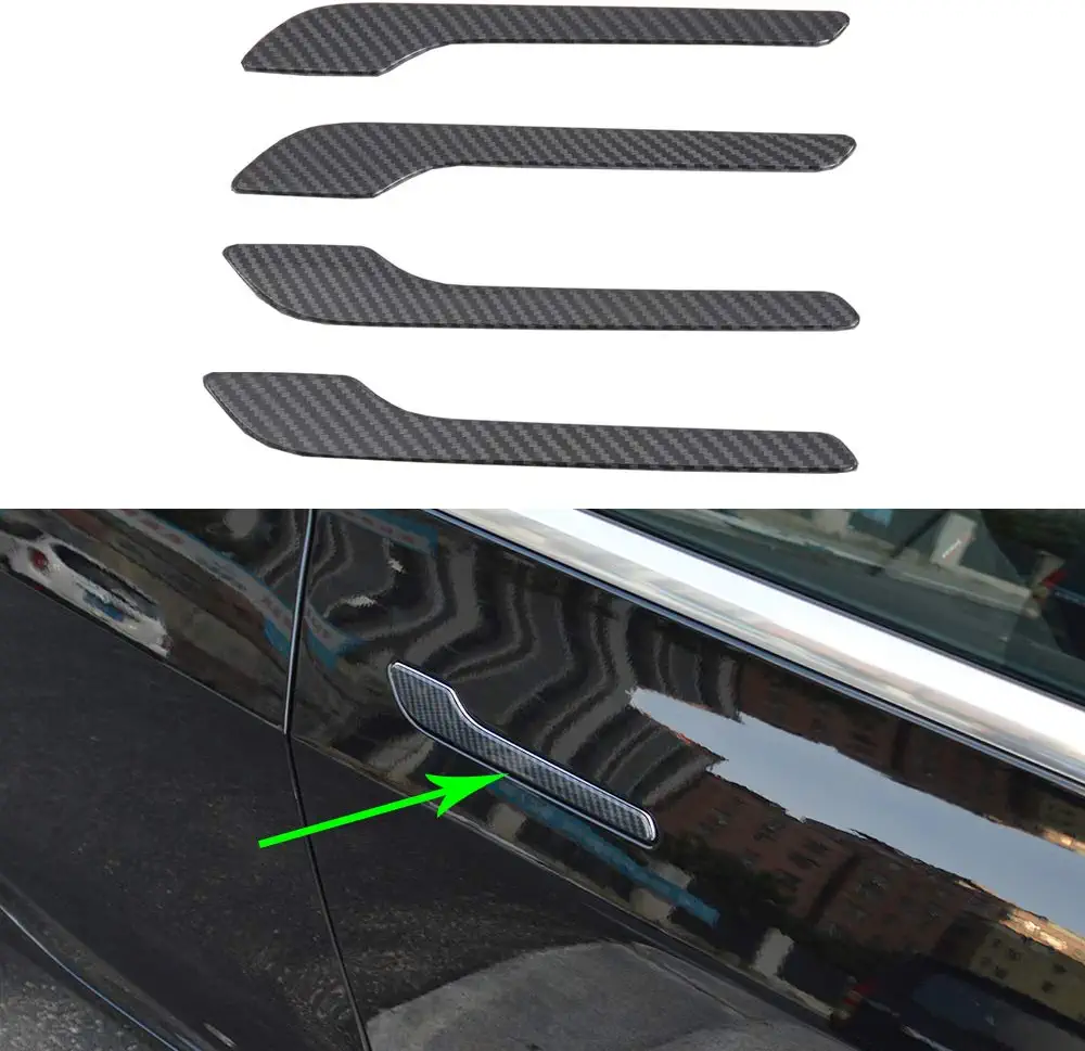 Tesla Model 3, Y, Door Handle Covers, ABS, Matte Carbon Fiber, 2017-2025