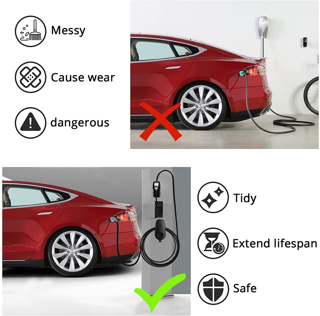 Tesla Model S, 3, X, Y, Cybertruck Charging Cable Organizer and Connector Holder with Hook
