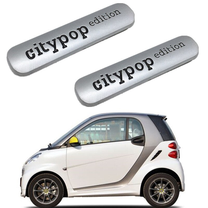 Smart Car Fortwo Citypop Edition Emblem Badges, Rearview Mirror, Metal, Pair
