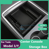 Tesla Model 3, Y Center Console Storage Box with USB Port, Pop-Up Click Function