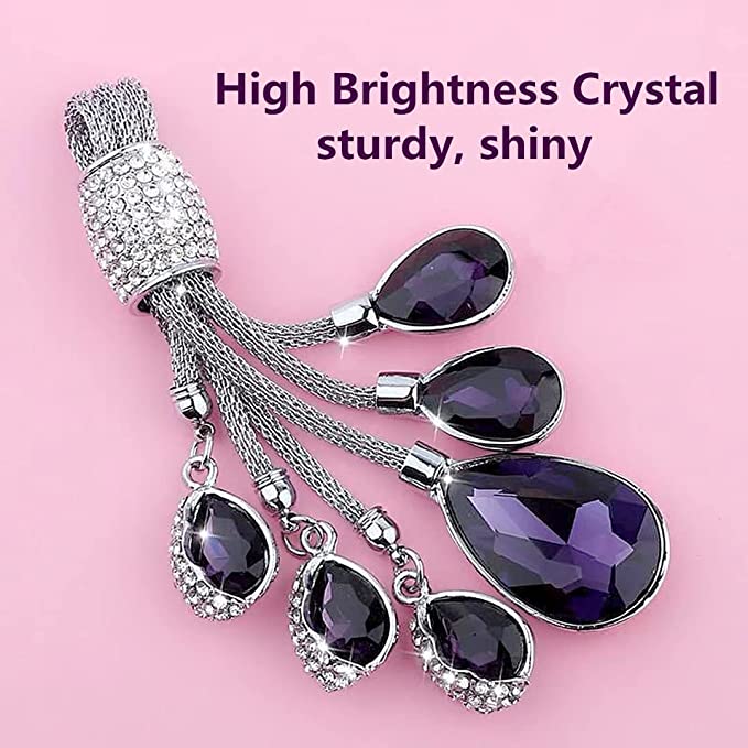 Tesla Model S, 3, Y, Soft TPU Key Fob Case Cover, Black, with Purple Crystal Diamond Key Ring