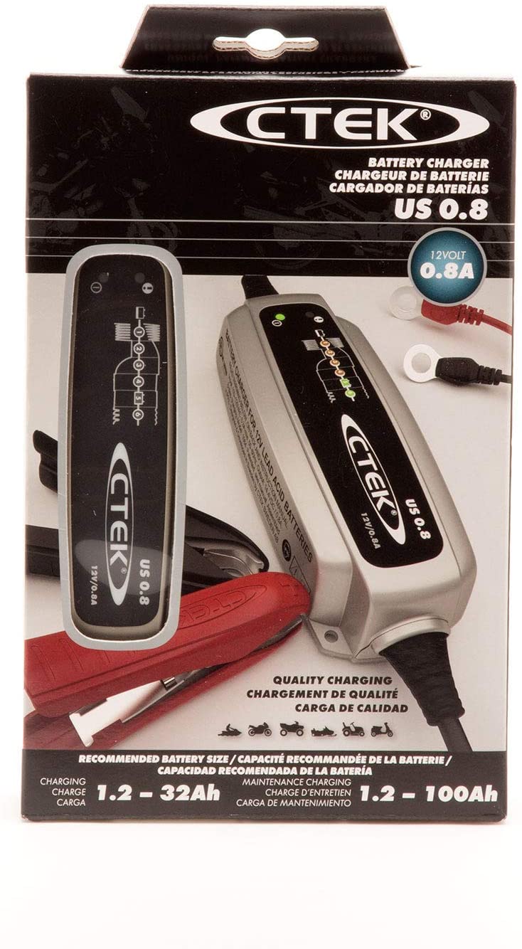 CTEK US 0.8 12 Volt Fully Automatic 6 Step Battery Charger, Black