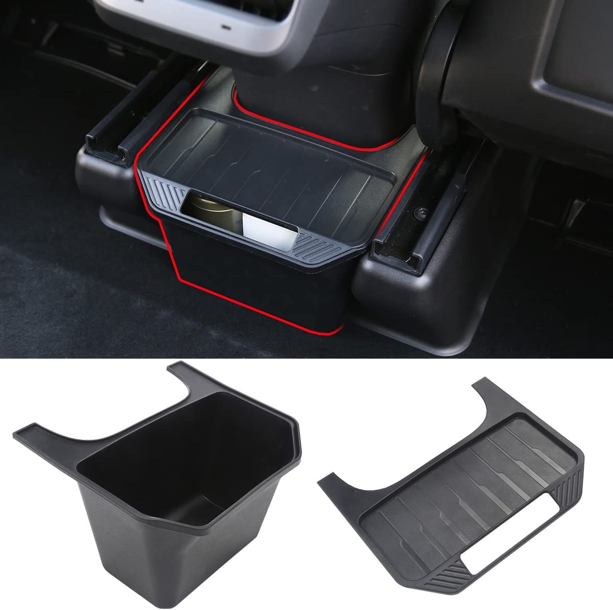 Tesla Model 3, Y Rear Seat Storage Cubby Box, TPE, Black, 2017-2023