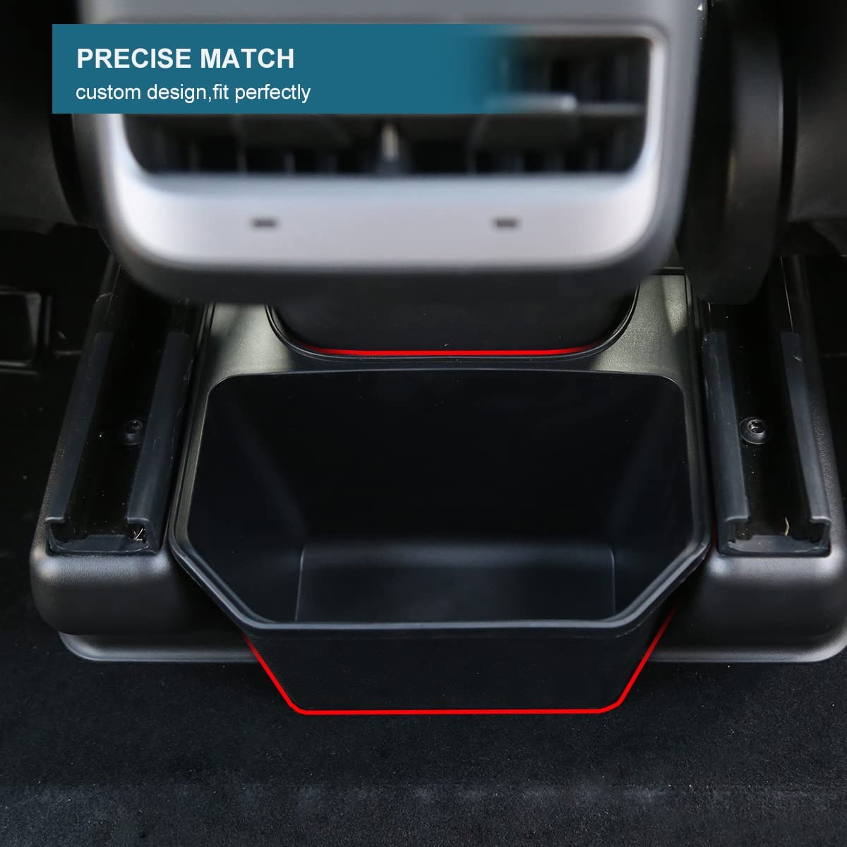Tesla Model 3, Y Rear Seat Storage Cubby Box, TPE, Black, 2017-2023