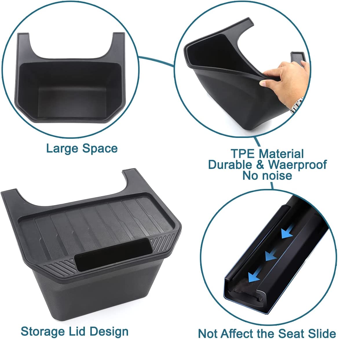 Tesla Model 3, Y Rear Seat Storage Cubby Box, TPE, Black, 2017-2023