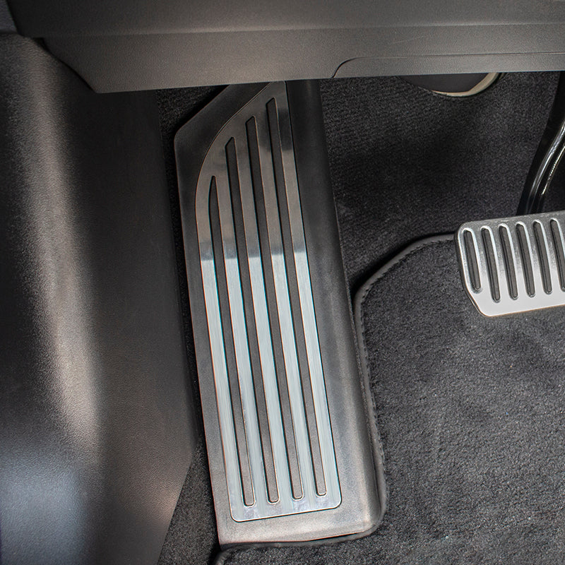Tesla Model 3 Dead Pedal, Footrest, Black with Stainless Steel Insert, 2017-2025