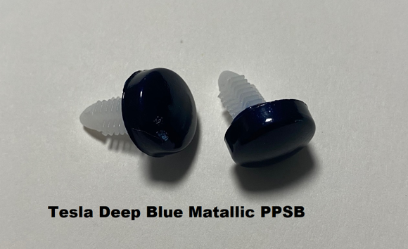 Tesla Model S, 3, X, Y Front Bumper Painted License Plate Hole Cover Plugs, Deep Blue Metallic PPSB