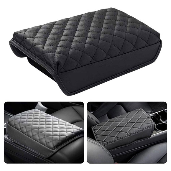 Tesla Model 3, Y, PU Leather Padded Diamond Pattern Center Console Cushion Armrest Cover, Black