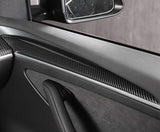 Tesla Model 3, Y, Interior Door Panel Molding Trim, ABS Black Gloss Carbon Fiber, Pair