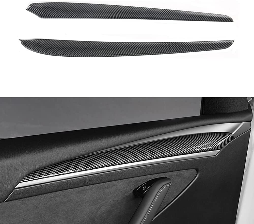 Tesla Model 3, Y, Interior Door Panel Molding Trim, ABS Black Carbon Fiber, Pair, 2021-2022