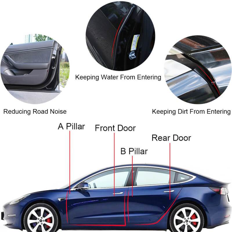 Tesla Model 3 Door Seal Kit Soundproof Rubber Strip Wind Noise Reduction Kit