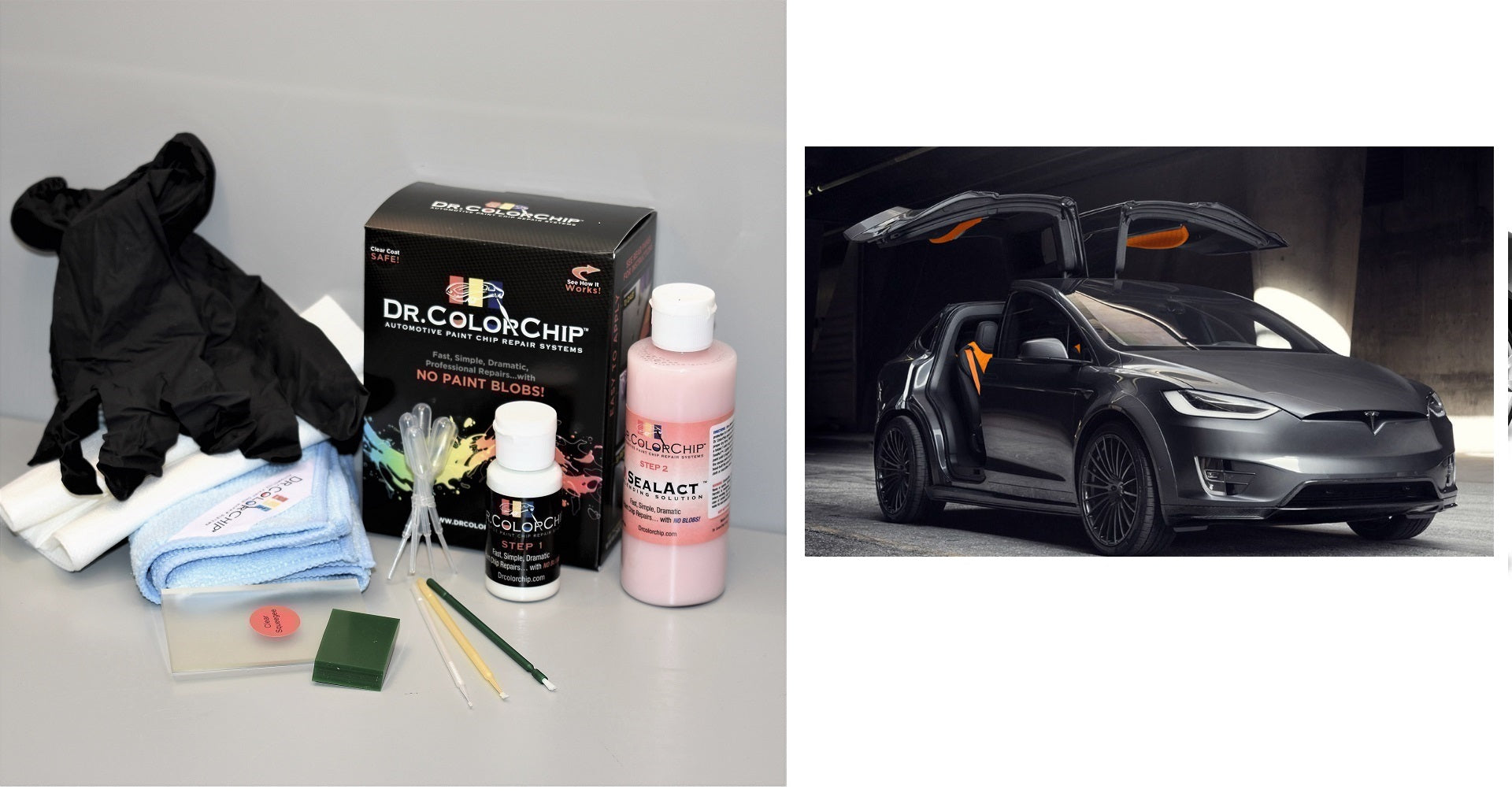 Tesla Model X Exterior Touch Up Paint Kit, Dr Color Chip, Squirt 'n Squeegee PLUS, 2016-2020