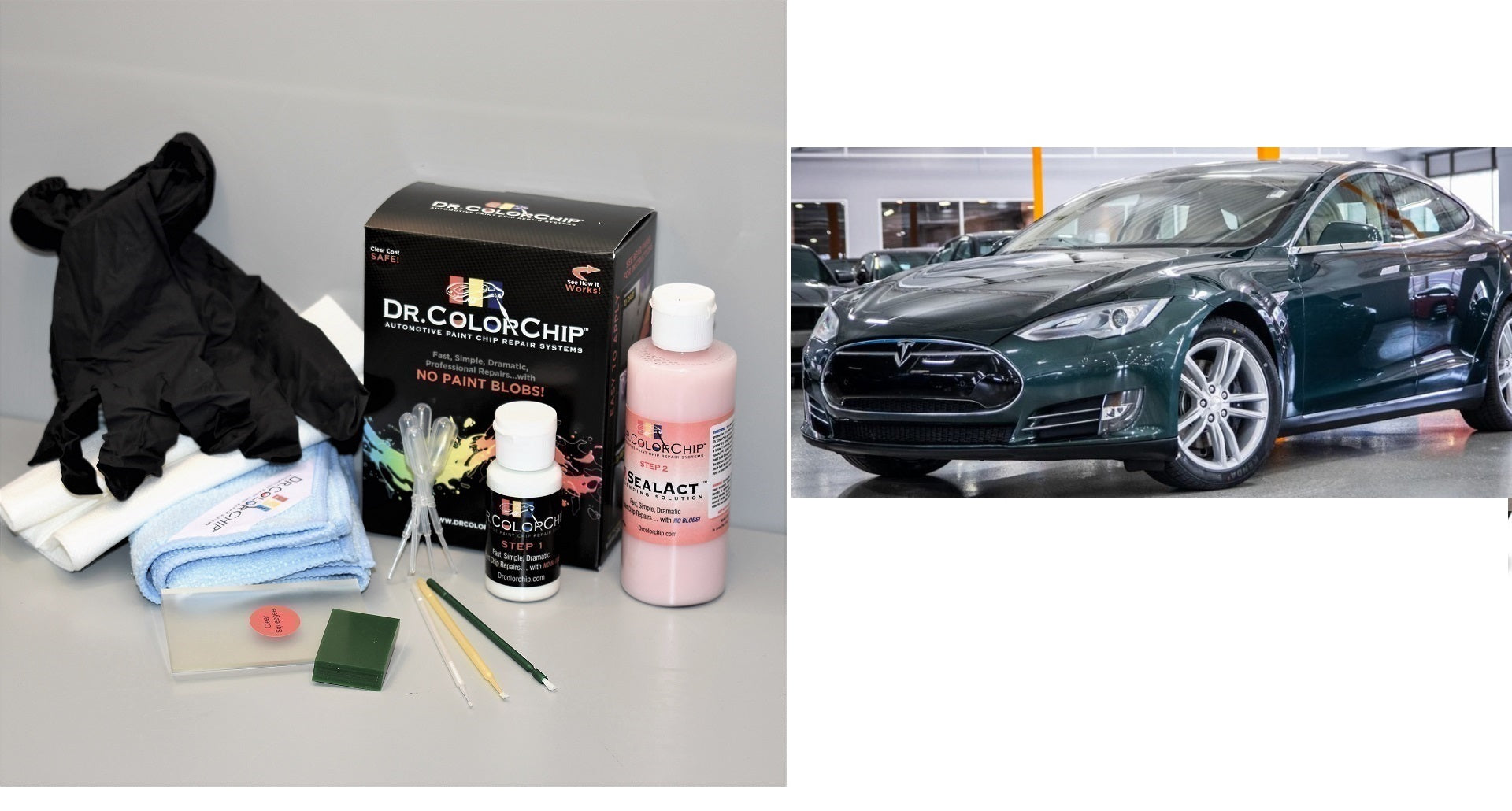 Tesla Model S Exterior Touch Up Paint Kit, Dr Color Chip, Squirt 'n Squeegee PLUS, 2012-2025