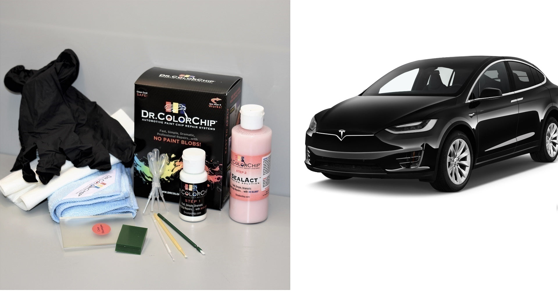 Tesla Model X Exterior Touch Up Paint Kit, Dr Color Chip, Squirt 'n Squeegee PLUS, 2016-2020
