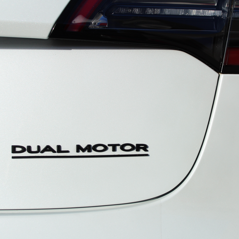 Tesla Model S, 3, X, Y, Black Dual Motor Emblem, Black Out, 3D Epoxy Sticker Rear Trunk Emblem
