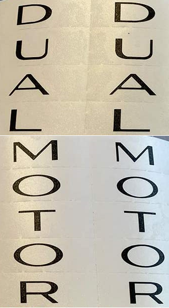 Tesla Model S, 3, X, Y, Black ABS Dual Motor Emblem Vinyl Decal Wrap Rear Trunk Emblem, Matte Black