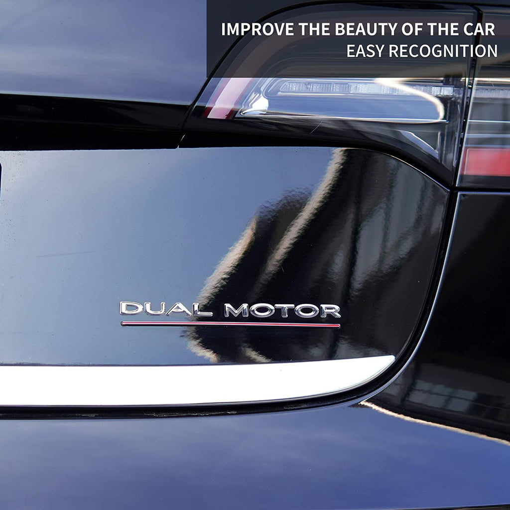 Tesla Model S, 3, X, Y, Chrome Dual Motor Emblem, 3D Epoxy Sticker Rear Trunk Emblem
