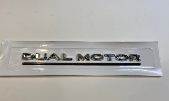 Tesla Model S, 3, X, Y, Chrome ABS Dual Motor Emblem, Chrome Red/Black Underline, Rear Trunk Emblem