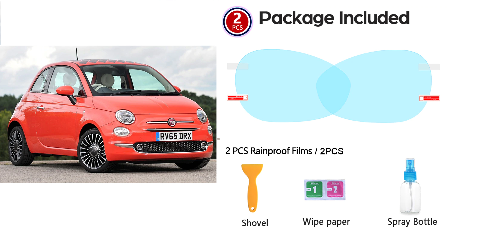 Fiat 500E Outside Mirror Anti-Fog Film Covers, 2013-2019