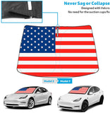 Tesla Model 3, Y Front Windshield Sunshade Foldable UV Reflecting Sun Shade Protector with American Flag Style, 2017-2022