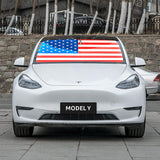 Tesla Model 3, Y Front Windshield Sunshade Foldable UV Reflecting Sun Shade Protector with American Flag Style, 2017-2024