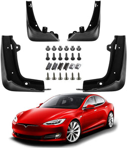 Tesla Model S Mud Flaps, No Drill, Premium Front & Rear Set, 4-Pc, Matte Black, 2012-2016