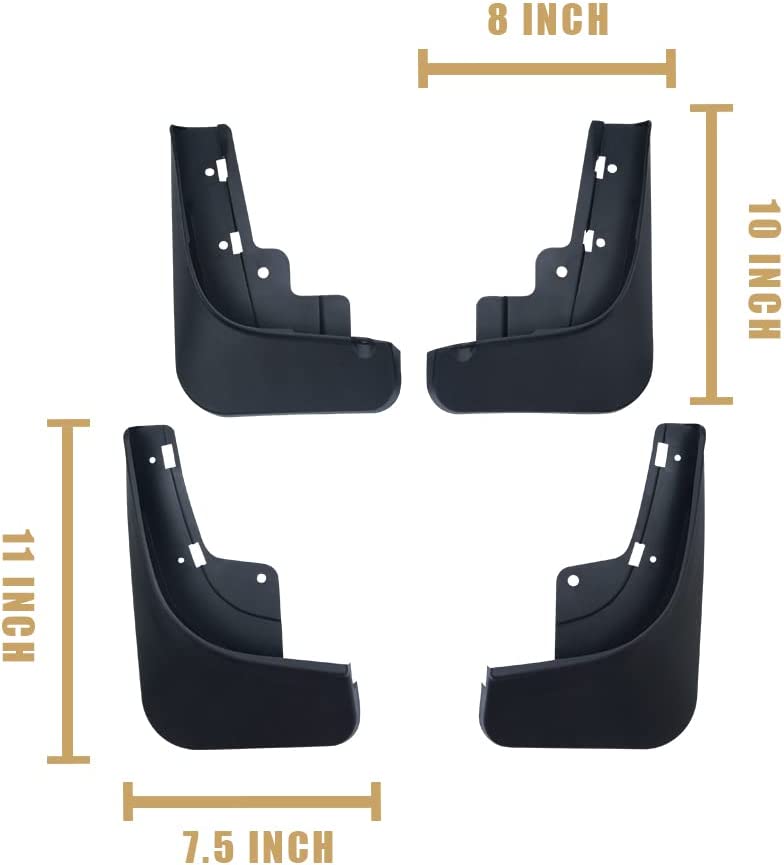 Tesla Model S Mud Flaps, No Drill, Premium Front & Rear Set, 4-Pc, Matte Black, 2021-2023