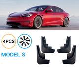 Tesla Model S Mud Flaps, No Drill, Premium Front & Rear Set, 4-Pc, Matte Black, 2021-2023