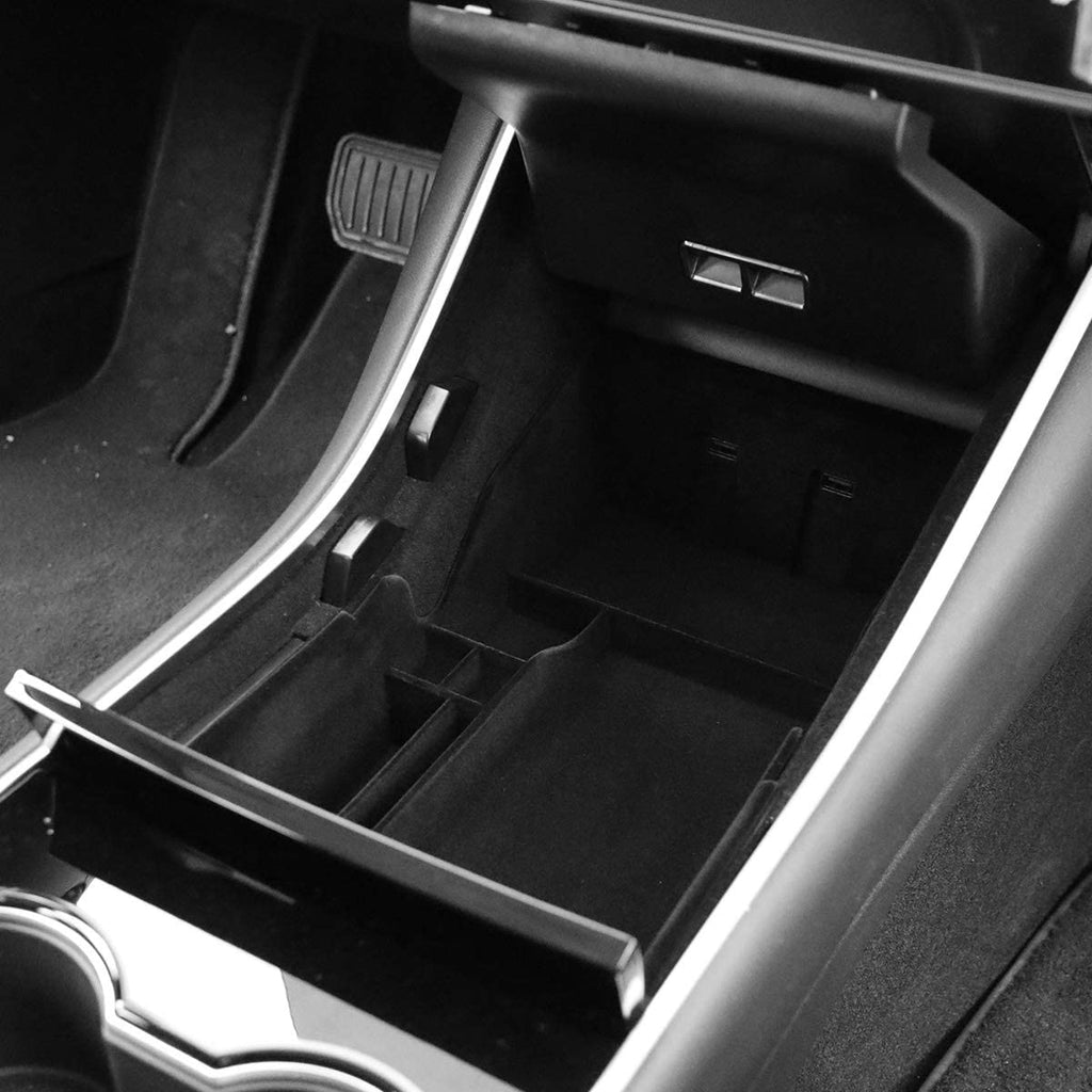 Tesla Model 3, Y, Center Console Organizer Bin Storage Box with Flocking, 2017-2020